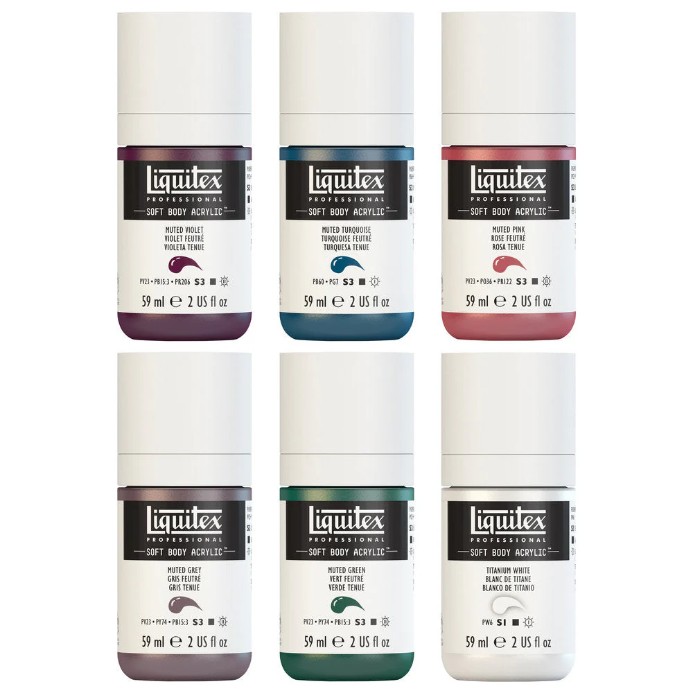 Soft Body Acrylic Set - 6x59ml - Muted Collection + White - Image 2